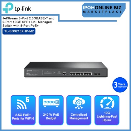 TP-Link Omada TL-SG3210XHP-M2 JetStream 8-Port 2.5GBASE-T and 2-Port 10GE SFP+ L2+ Managed Switch with 8-Port PoE+ - 2.5GB & 10GB Network Solutions